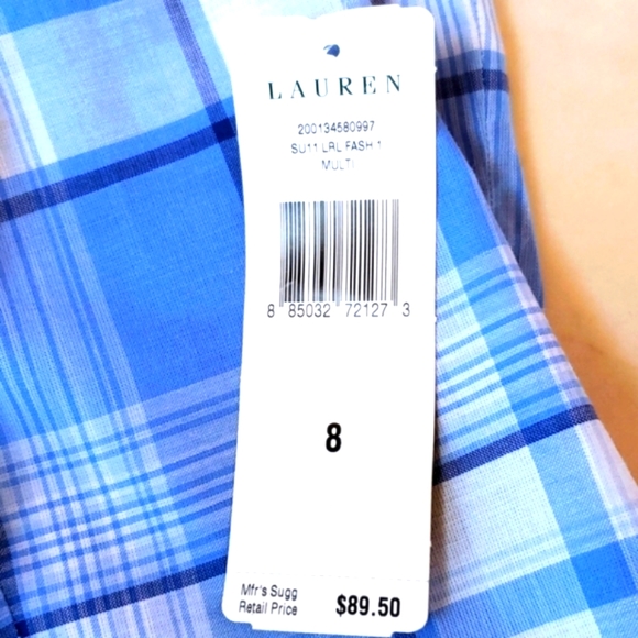 NWT Ralph Lauren lite blue plaid peplum blouse 8 - Picture 5 of 11